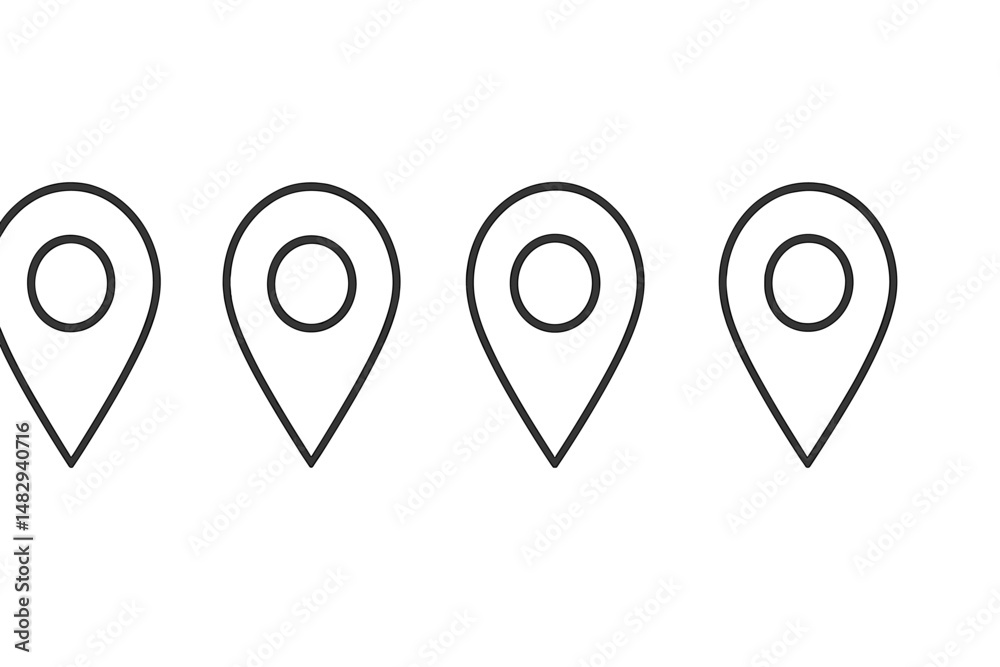 Poster map markers in a row against a simple background illustrating location tracking concepts