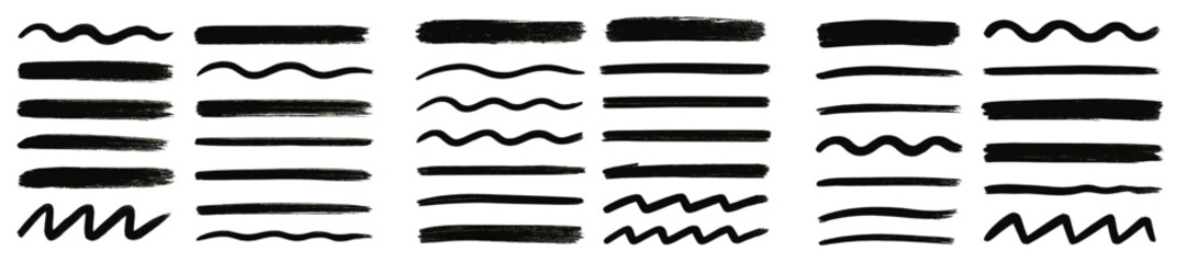 Diverse black brush strokes showcasing artistic variations in design and texture for creative projects