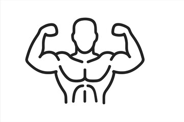 Strong male figure flexing muscles to showcase strength and fitness in a minimalist design featuring bold lines