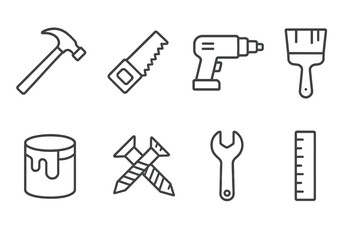 Tools and equipment for home improvement and DIY projects displayed in a creative layout