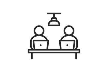 Two people working collaboratively at a desk with laptops during a modern office meeting