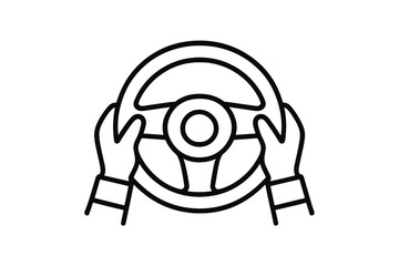 Driving hands firmly gripping the steering wheel during a daytime journey on a smooth road