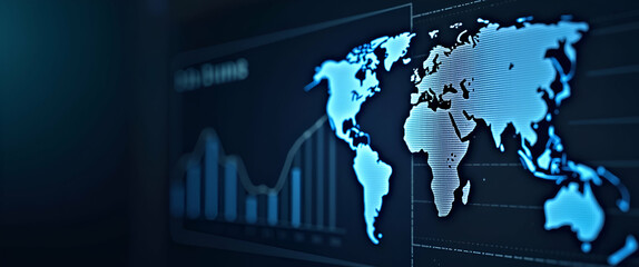 Financial market analytics graph on world map background showing stock markets and traders dashboard vector illustration concept as A financial market analytics graph displayed on a world map backgrou
