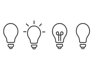 Multiple light bulb icons illustrating different concepts of ideas, innovation, and creativity in a minimalist design