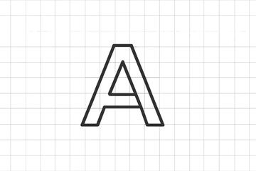 Bold outline letter A designed on a grid background for educational purposes and creative projects