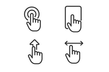 Various hand gestures indicating touch actions for touchscreen devices used in different situations