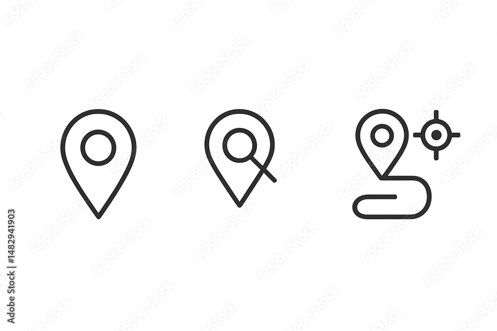 Poster various styles of location markers displayed in a minimalist design, suitable for digital mapping an