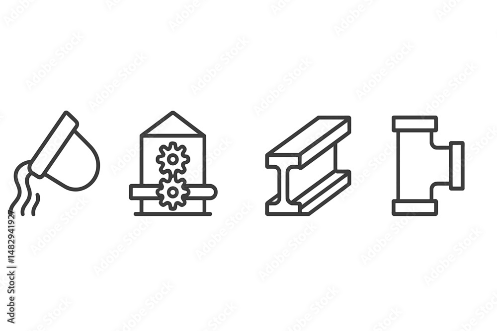 Poster different types of industrial components illustrated in a linear style showing various applications 