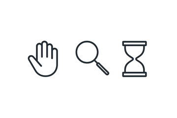 Symbols representing pause, inquiry, and time management for effective communication and planning