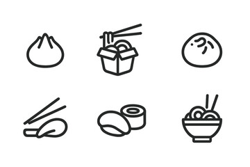 Various Asian dumplings and noodle dishes presented in a simple and modern style, ideal for food enthusiasts and culinary exploration