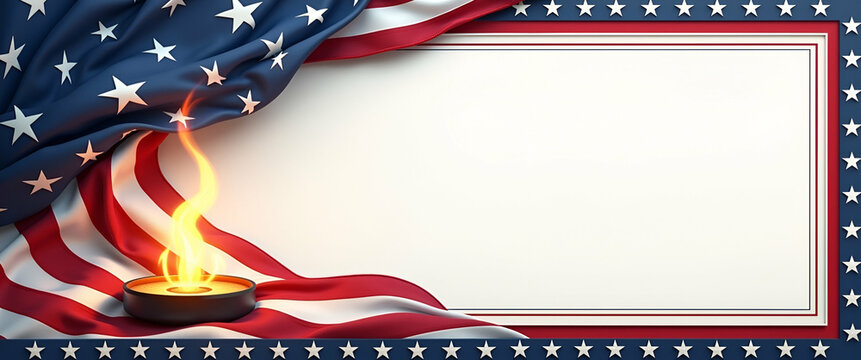 Memorial Day Frame: Patriotic Stripes and Eternal Flame for Inspirational Text - Perfect Photo Stock Concept with Space for Your Message