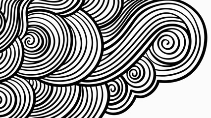 Tropical Line Flow, Abstract Hair-Inspired Black Lines on White Background