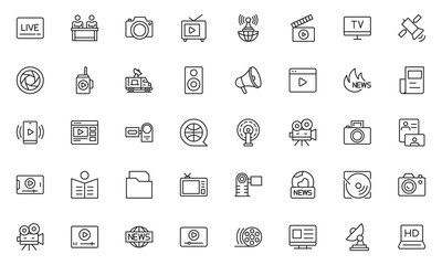 Mass media line icons set isolated on white background. media business concept. Media outline icons set. Vector illustration.