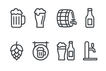 Icons representing various beer-related items and activities for a brewery's visual branding and marketing materials