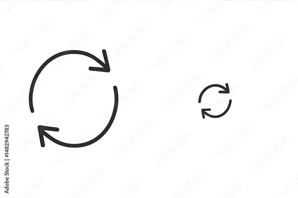 Poster simple black line circular arrows representing a continuous cycle, illustrating motion and repetitio