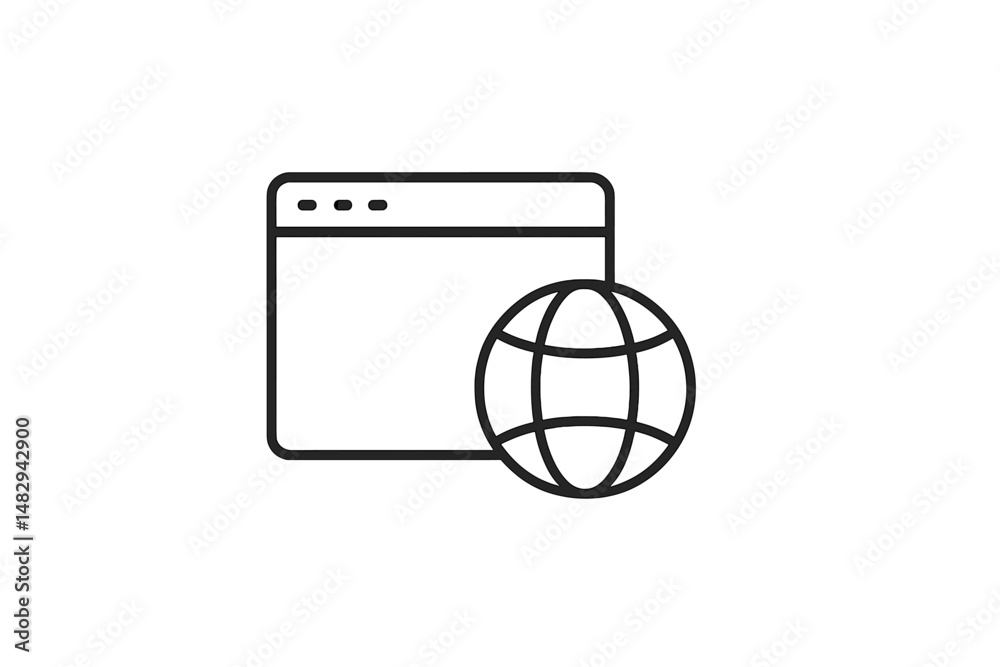 Poster icon representing a web browser window and a globe in a minimalist design against a plain background