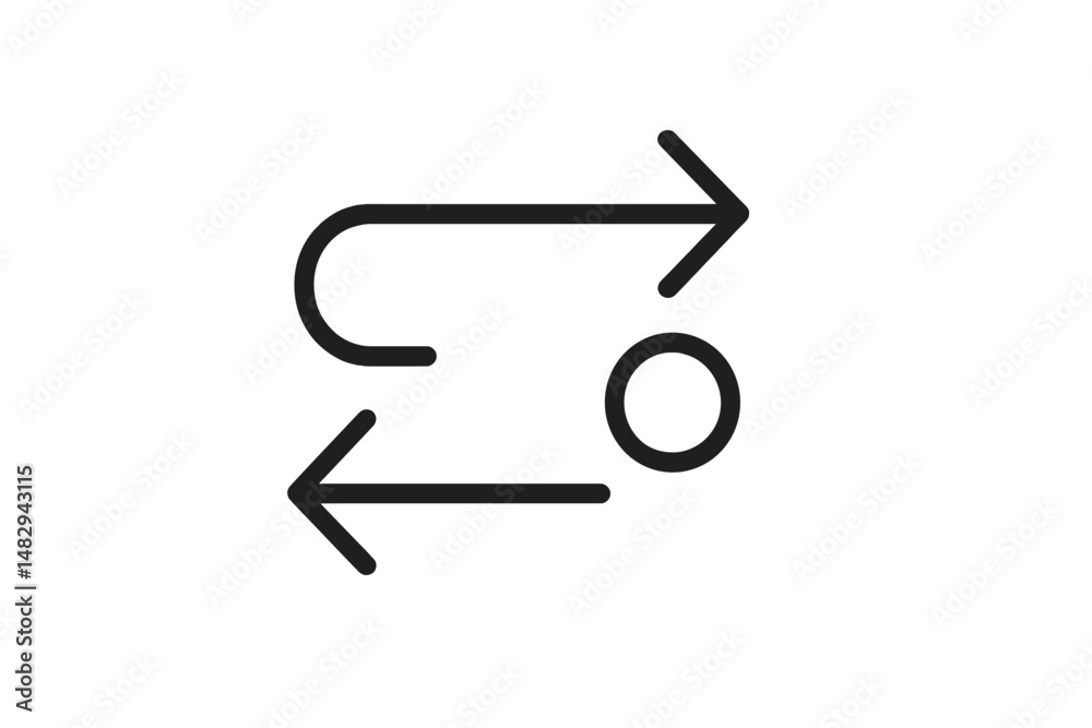 Poster directional arrows and circle symbolizing movement and turning occurring in a simple design
