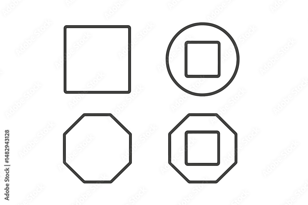 Poster different geometric shapes displayed in a simple arrangement demonstrating variations in form and sy