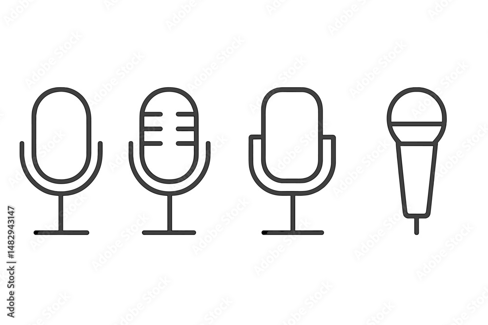 Poster various microphone designs displayed in a clean and minimalistic style suitable for audio projects a