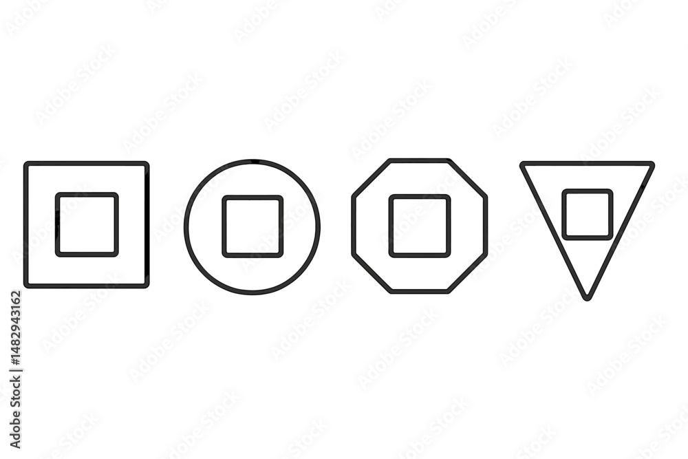 Poster different geometric shapes displayed in a row on a minimalist background in a classroom setting