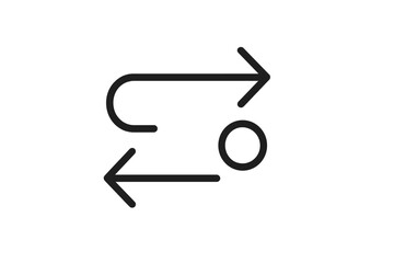 Directional arrows and circle symbolizing movement and turning occurring in a simple design