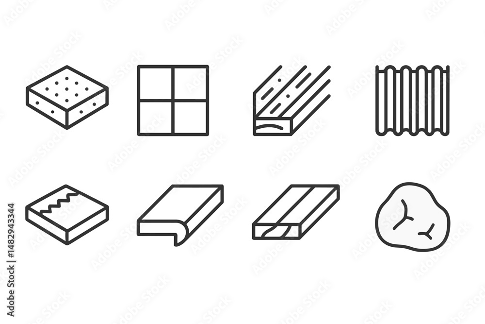 Poster various types of linear materials and textures displayed in a minimalistic graphic layout