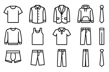 Collection of various clothing items arranged in a grid showing casual and formal wear styles