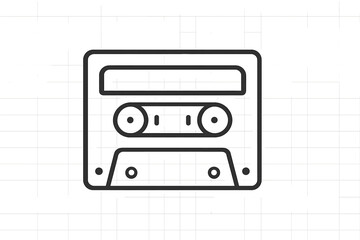 Vintage cassette tape design featuring basic shapes and outlines in a simple style on a grid background