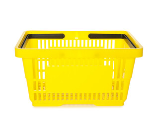 One yellow shopping basket isolated on white