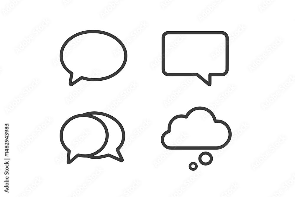 Poster different styles of speech and thought bubbles used for communication in various forms of media and 