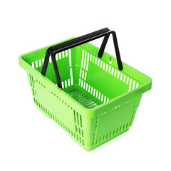 One green shopping basket isolated on white