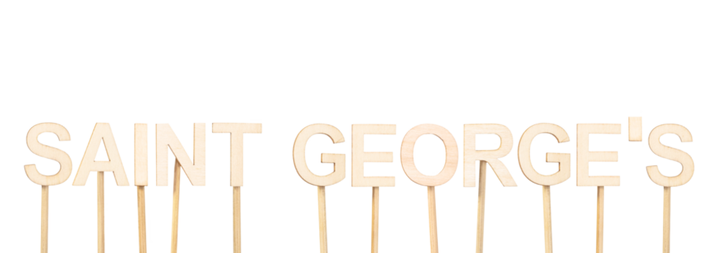 Saint George's, capital of Grenada, written with small wooden letters on white background, graphic resource with geographical concept