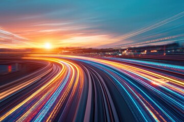 Highway at sunset, motion blur