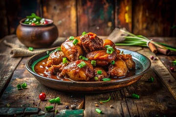 Delicious Chicken Adobo: Filipino Cuisine on Rustic Urban Table