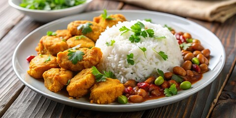 Delicious Chicken Curry Nuggets with Rice and Beans - Healthy Meal