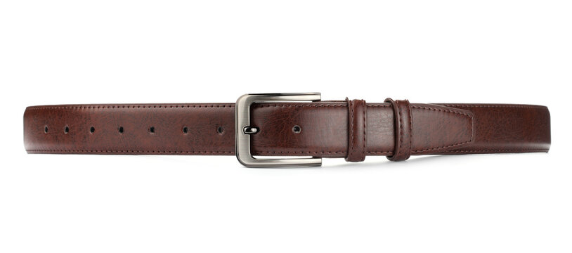One brown leather belt isolated on white