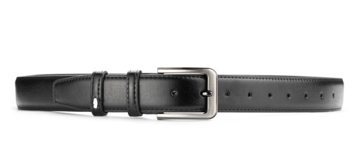 One black leather belt isolated on white