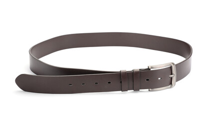 One brown leather belt isolated on white