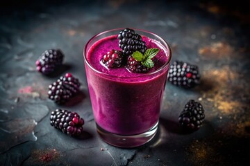 Delicious Blackberry Smoothie with Pink Splash - Low Light Food Photography