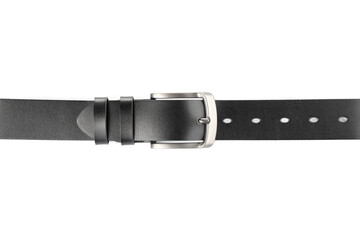 One black leather belt isolated on white