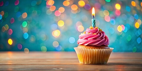 Delicious Birthday Cupcake with Single Candle - High-Resolution Stock Photo