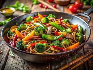 Delicious Asian Stir-Fry with Colorful Vegetables and Noodles