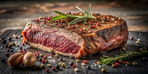 Delicious Aged Beef Ribeye Steak with Cracked Black Pepper