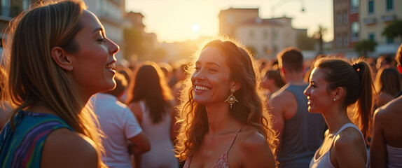 Elegant imagery portrays unity celebration during pride month as refined photography captures communal gatherings and expressive cultural interactions with harmonious artistic precision in  Photo Stoc