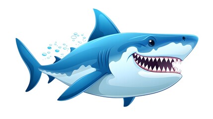 Naklejka premium Blue Shark Swimming in the Ocean - Illustration of Marine Life