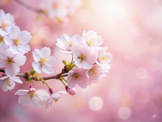 Obraz premium Delicate White Cherry Blossoms on Soft Pink Background - Minimalist Spring Floral Photography