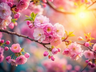 Obraz premium Delicate Pink Spring Blossoms: Flowering Tree and Roses