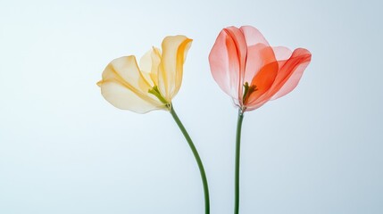 Colorful two spring flowers on white background. Wild flowers, spring grass seamless pattern 3d...