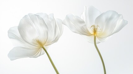 Obraz premium Colorful two spring flowers on white background. Wild flowers, spring grass seamless pattern 3d realistic. Minimal scene for model products, stage showcase, promotion display.