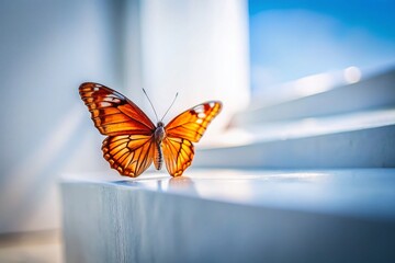 Obraz premium Delicate Butterfly on Pristine White: Architectural Minimalist Photography